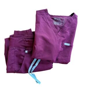 FIGS Burgundy Scrub Set Catarina Petite Top M Zamora Jogger Pants MP maroon